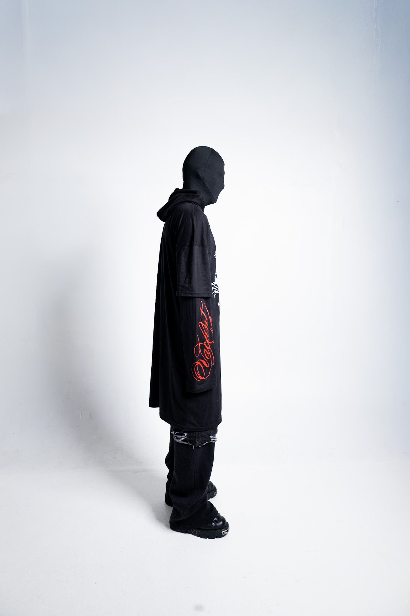 Vacant- Hearts Double Layered Hoodie ( Black ) Extra Long Version
