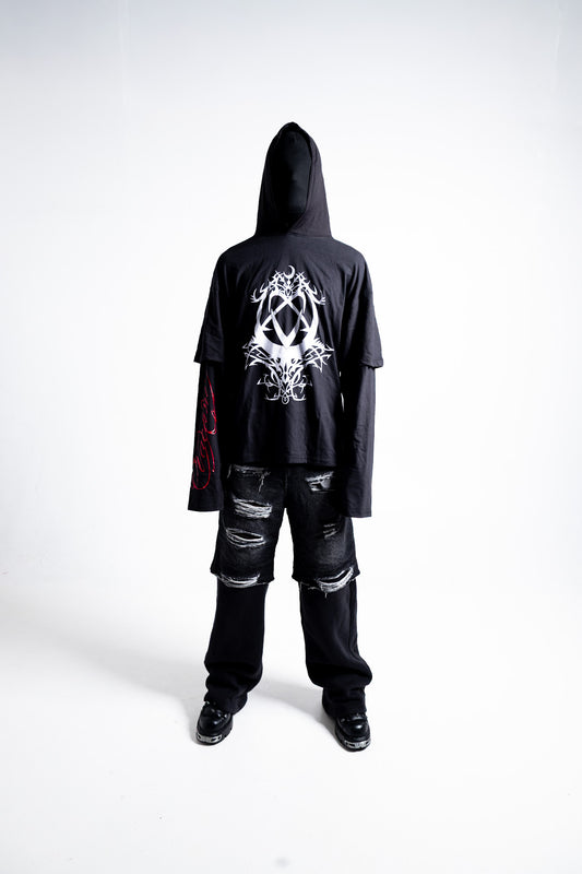 Vacant - Hearts Double Layered Hoodie ( Black )