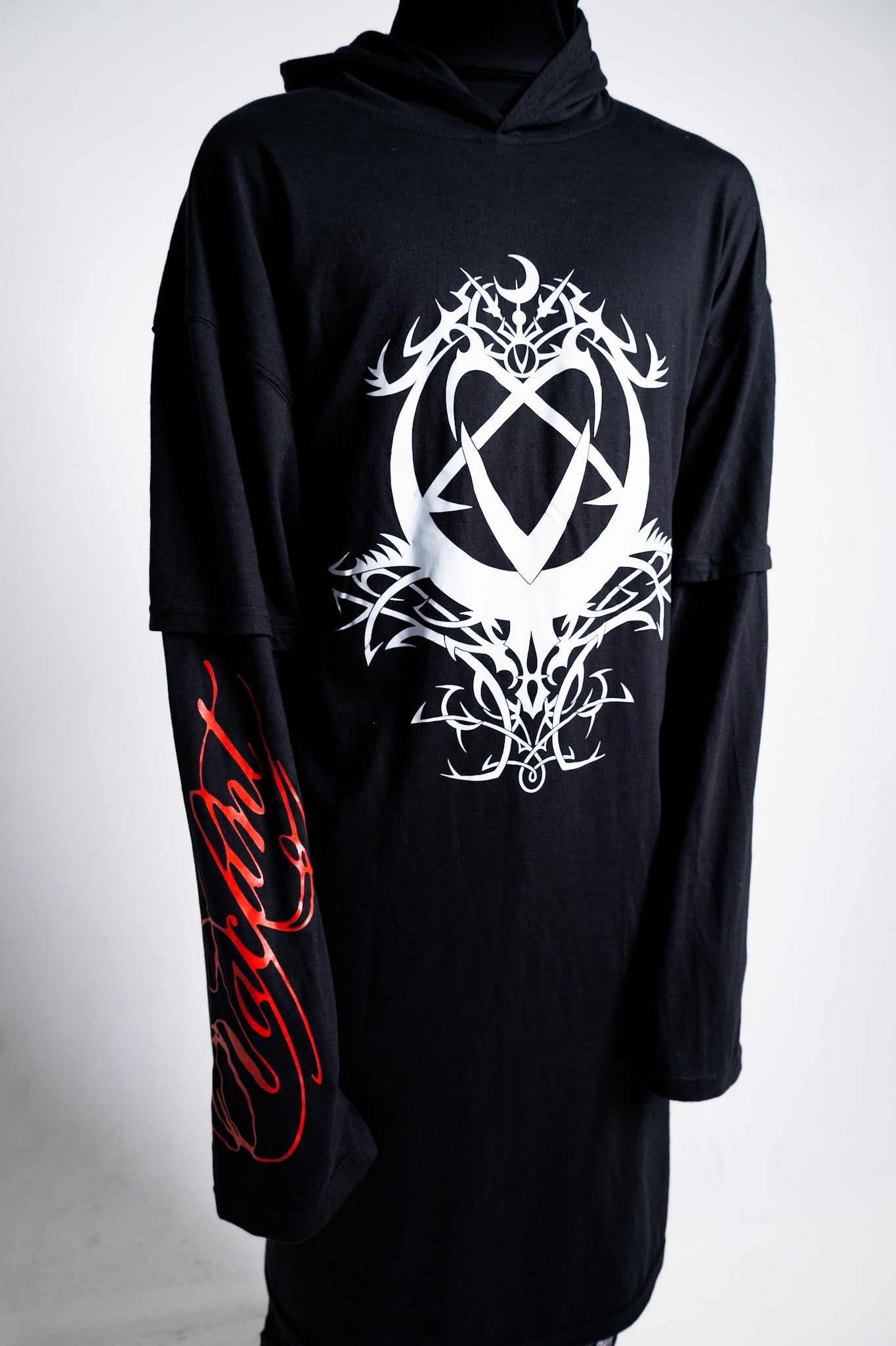 Vacant- Hearts Double Layered Hoodie ( Black ) Extra Long Version