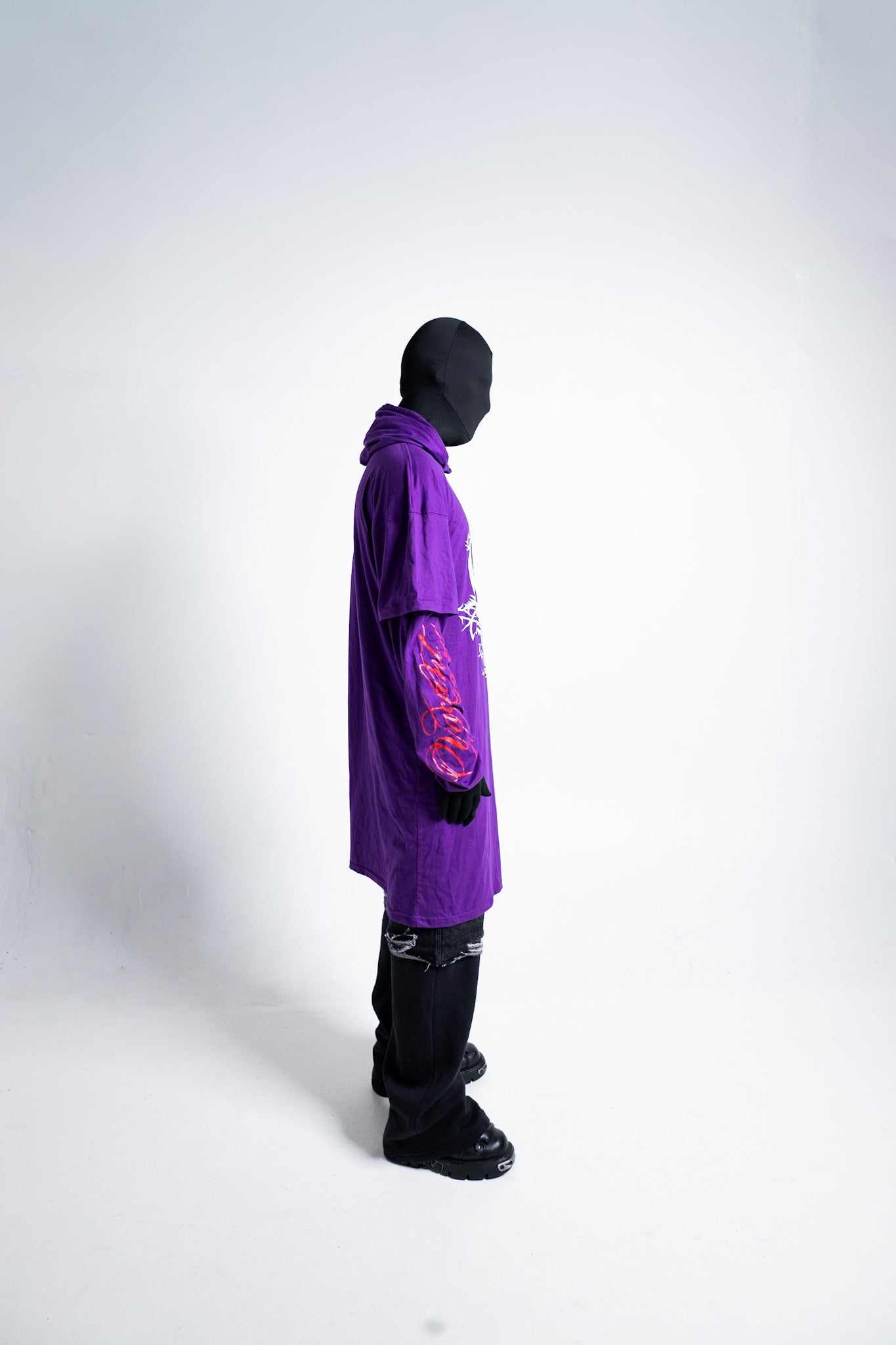 Vacant- Hearts Double Layered Hoodie ( Purple ) Extra Long Version