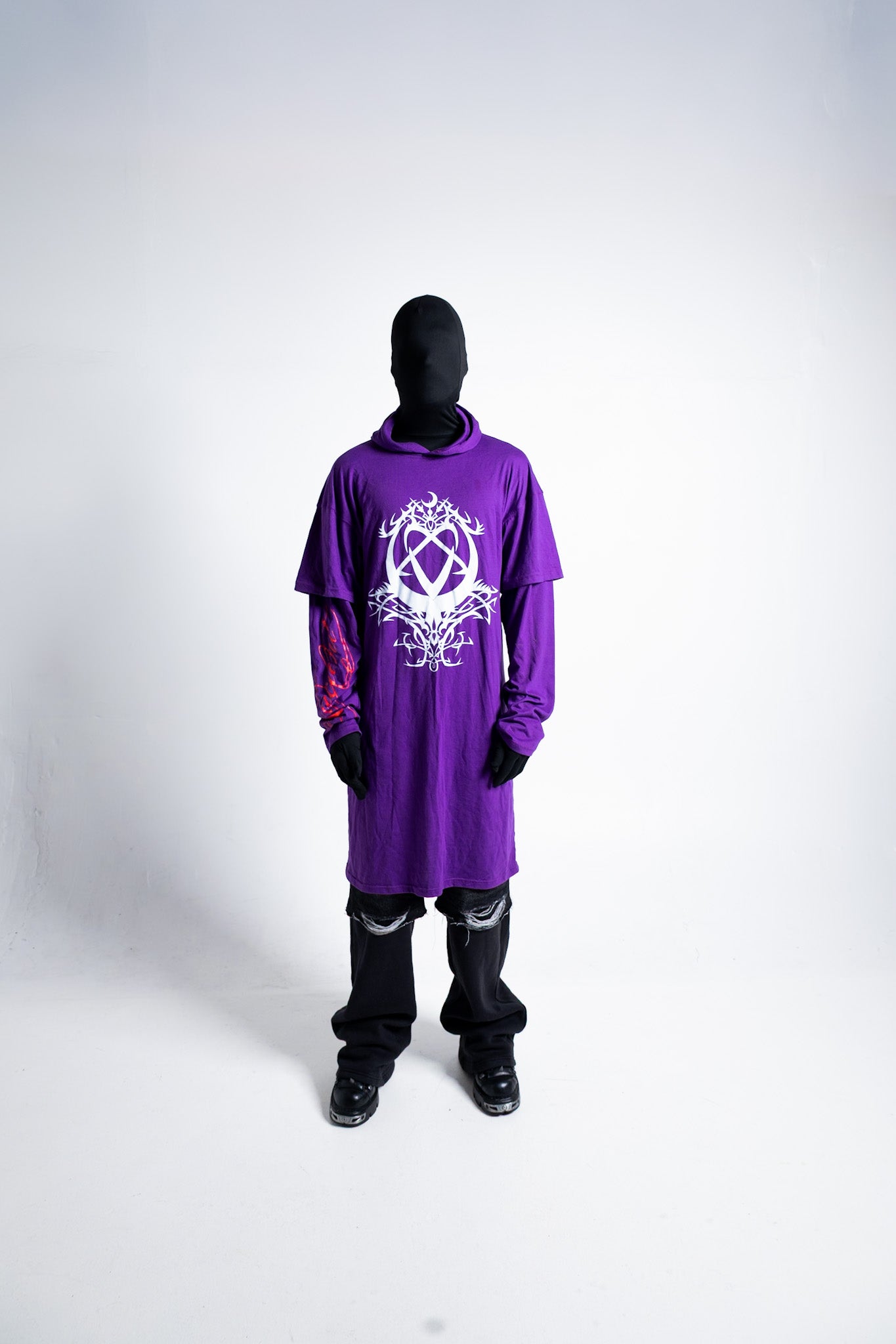 Vacant- Hearts Double Layered Hoodie ( Purple ) Extra Long Version